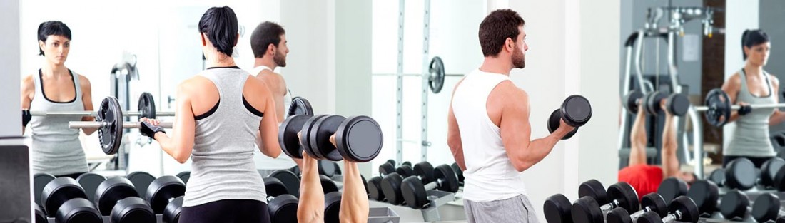 Group of people in sport fitness gym weight training