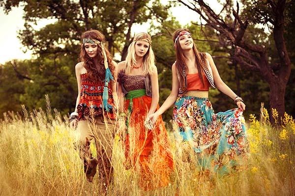 Girls of hippie in the field