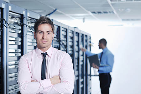 It engineers in network server room